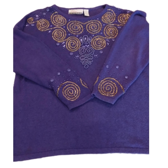 Vintage 1980's Diana Marco Embellished Sweater Purple Size 22/24 - Picture 2 of 5